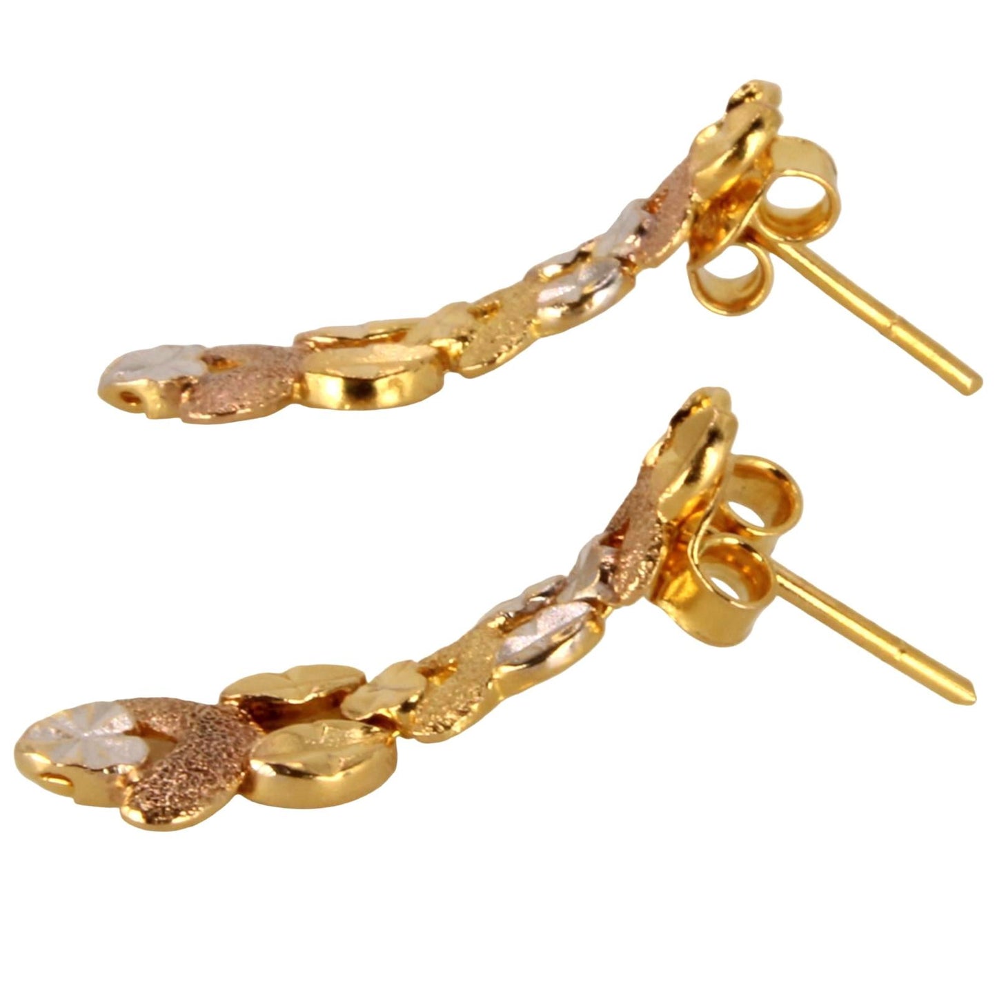 22kt Solid Gold Tri Color Diamond Cut Dangle High Karat Dubai Earrings