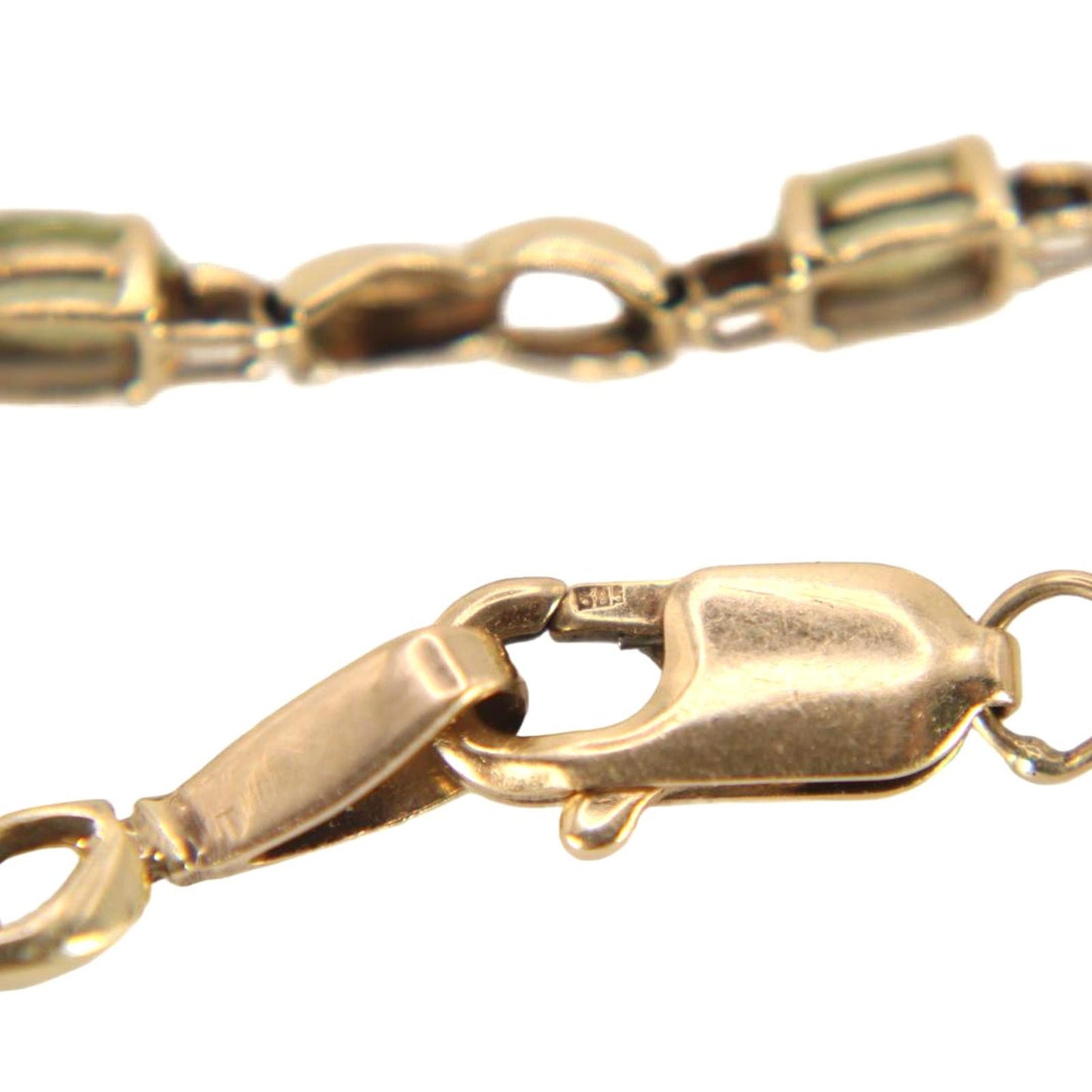 Vintage 14kt Yellow White Gold Oval Peridot Infinity Link Bracelet 7.25"