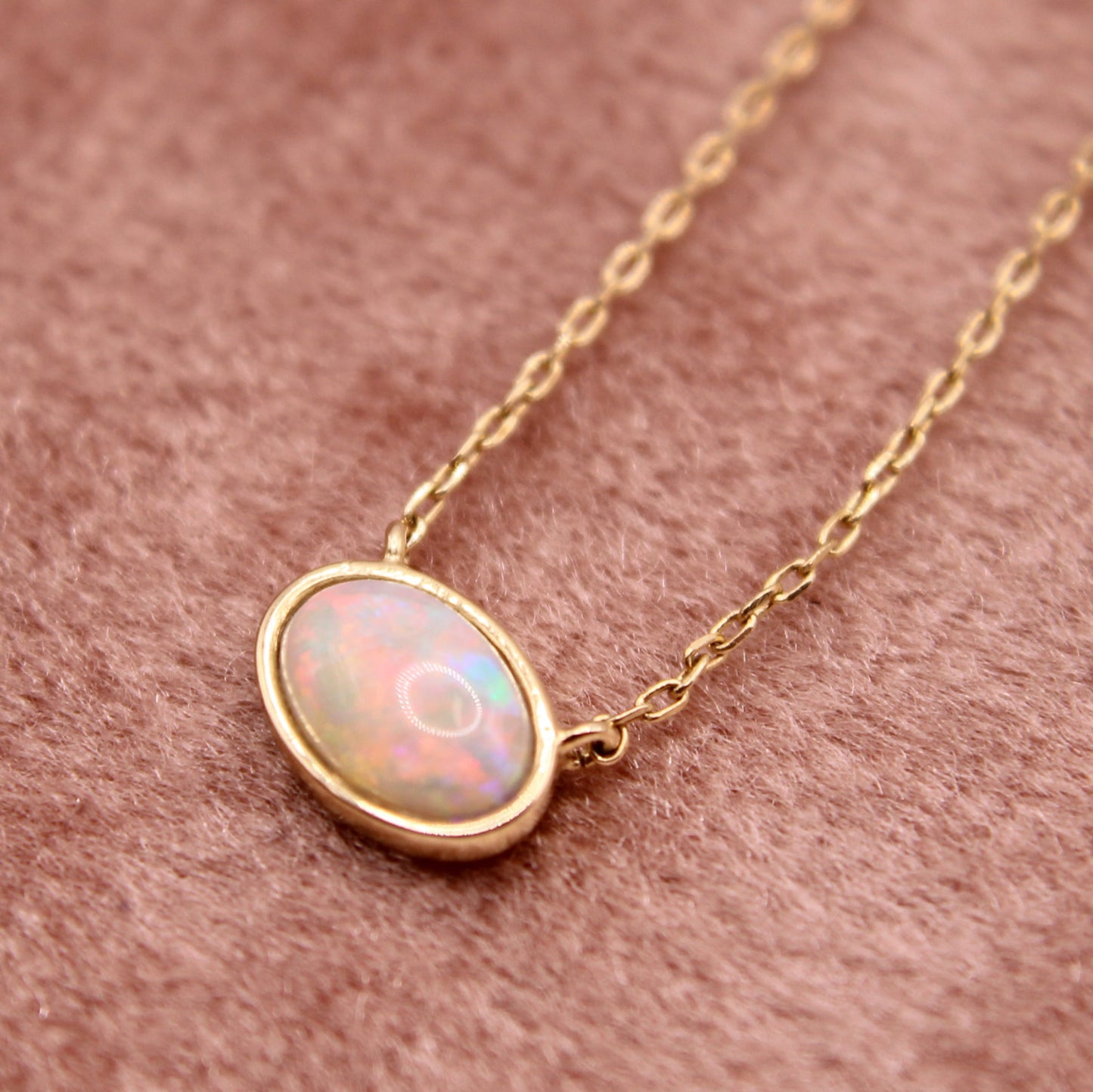 *SOLD* 14kt Yellow Gold Opal Cabochon Single Station Dainty Adjustable Chain Necklace