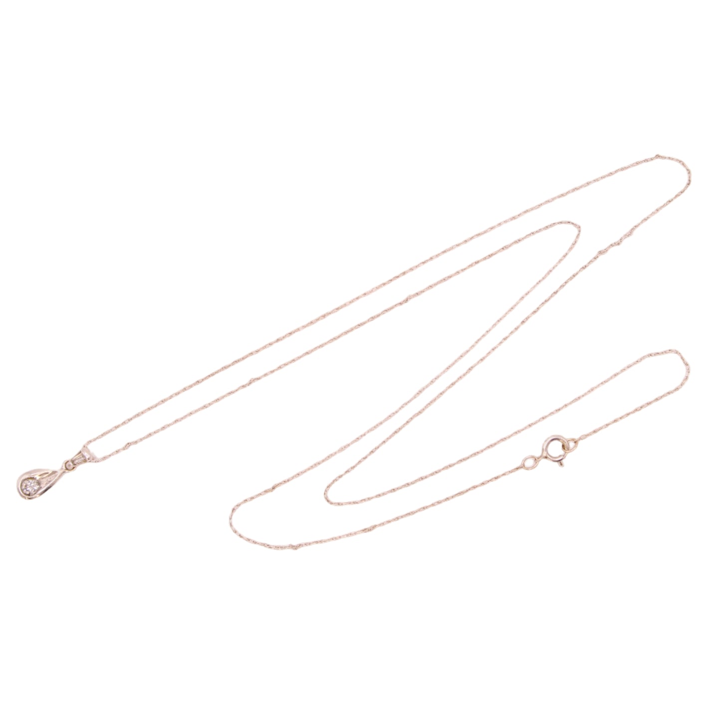 14kt White Gold Diamond Drop Round Baguette Dainty Chain Necklace 20"