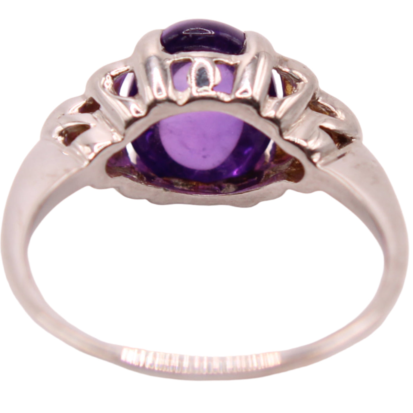 10kt White Gold Amethyst Cabochon Floral Cocktail Ring - 8