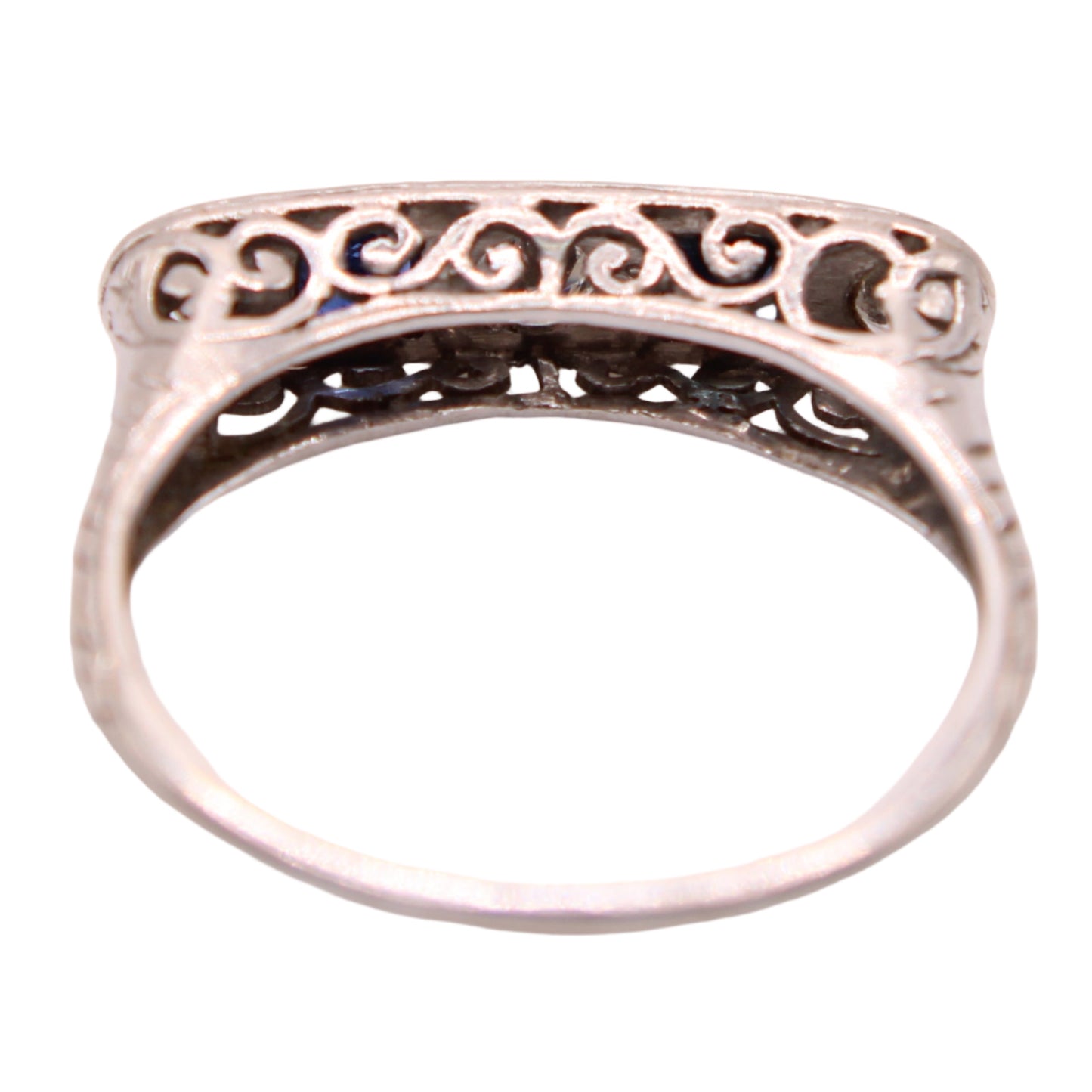 Antique Art Deco Platinum Diamond Sapphire Filigree Stacker Ring 6.25