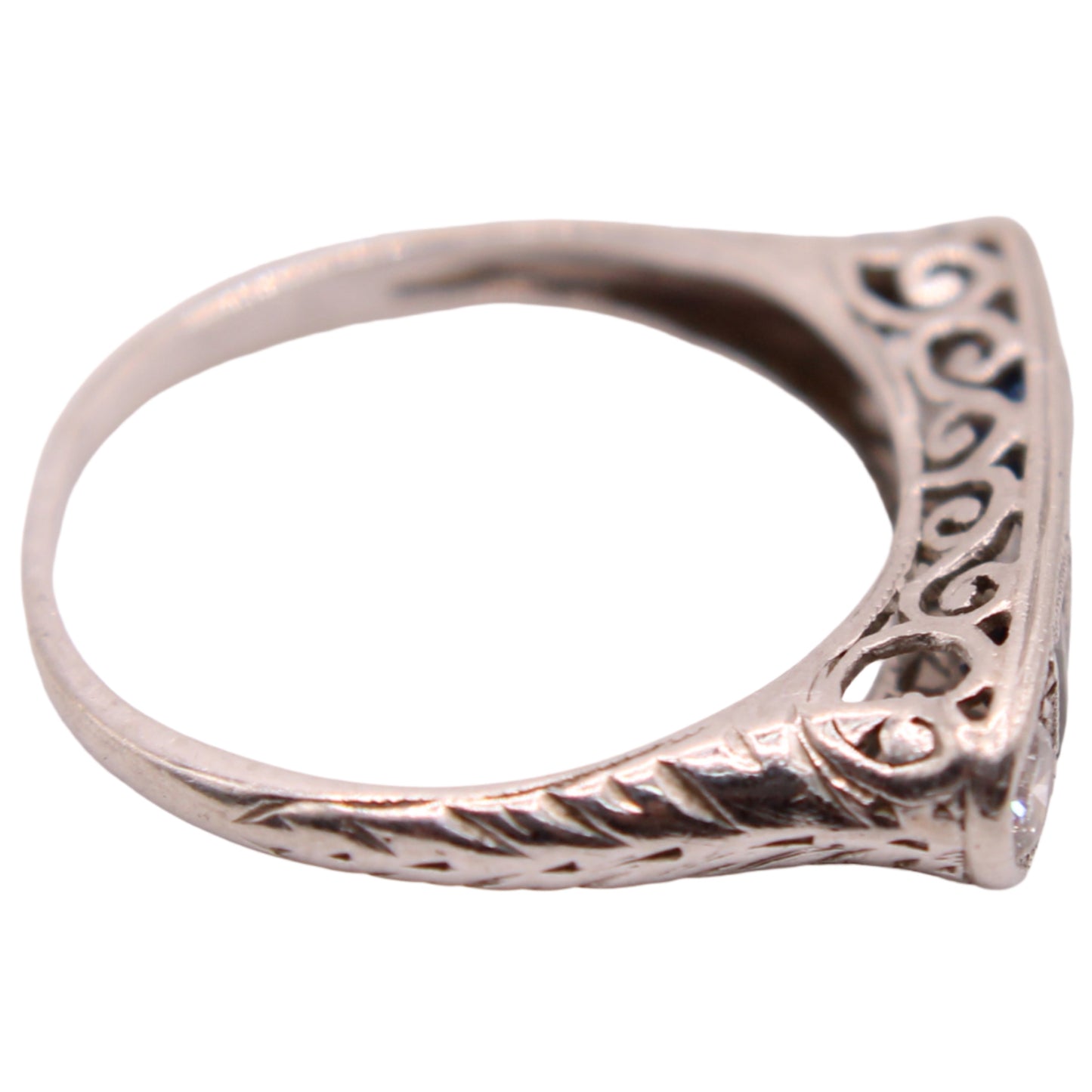 Antique Art Deco Platinum Diamond Sapphire Filigree Stacker Ring 6.25
