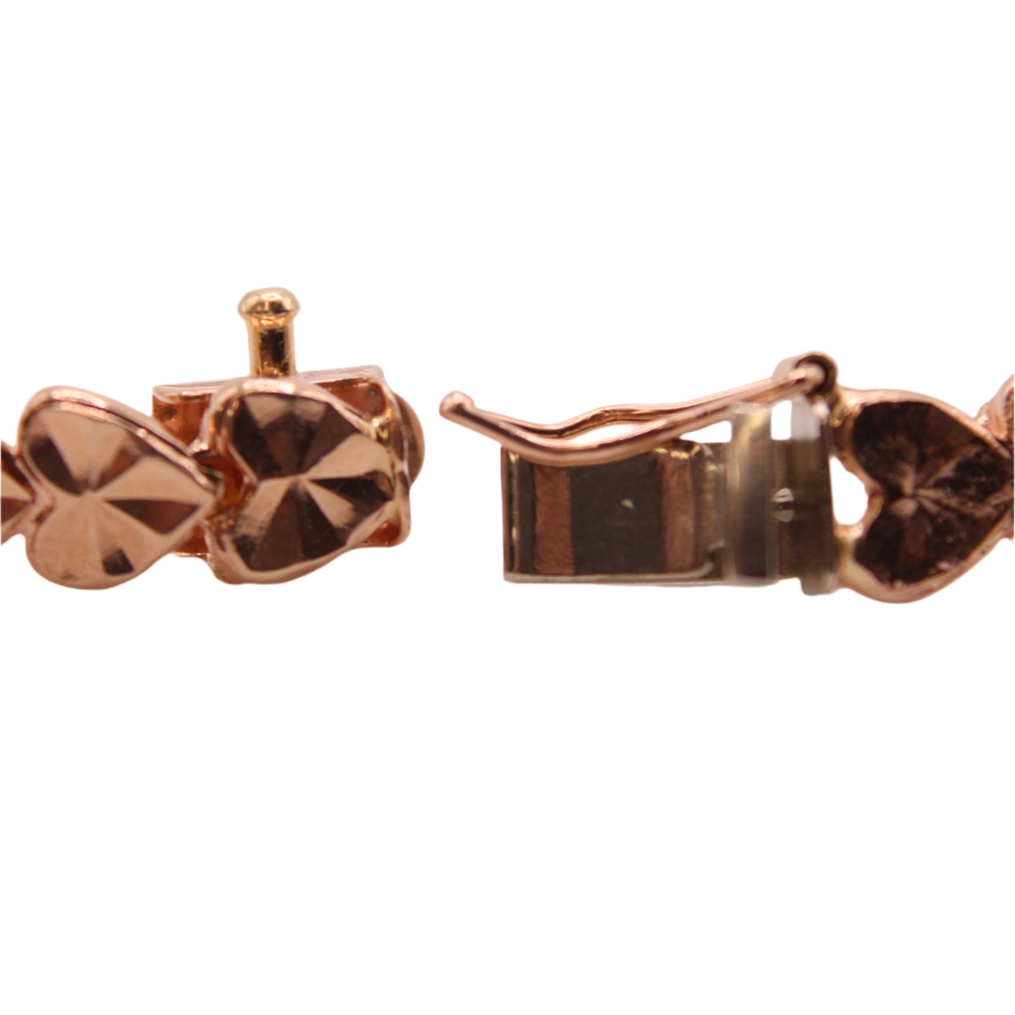14kt Rose Gold Diamond Cut Heart Charm Link Bracelet 7"