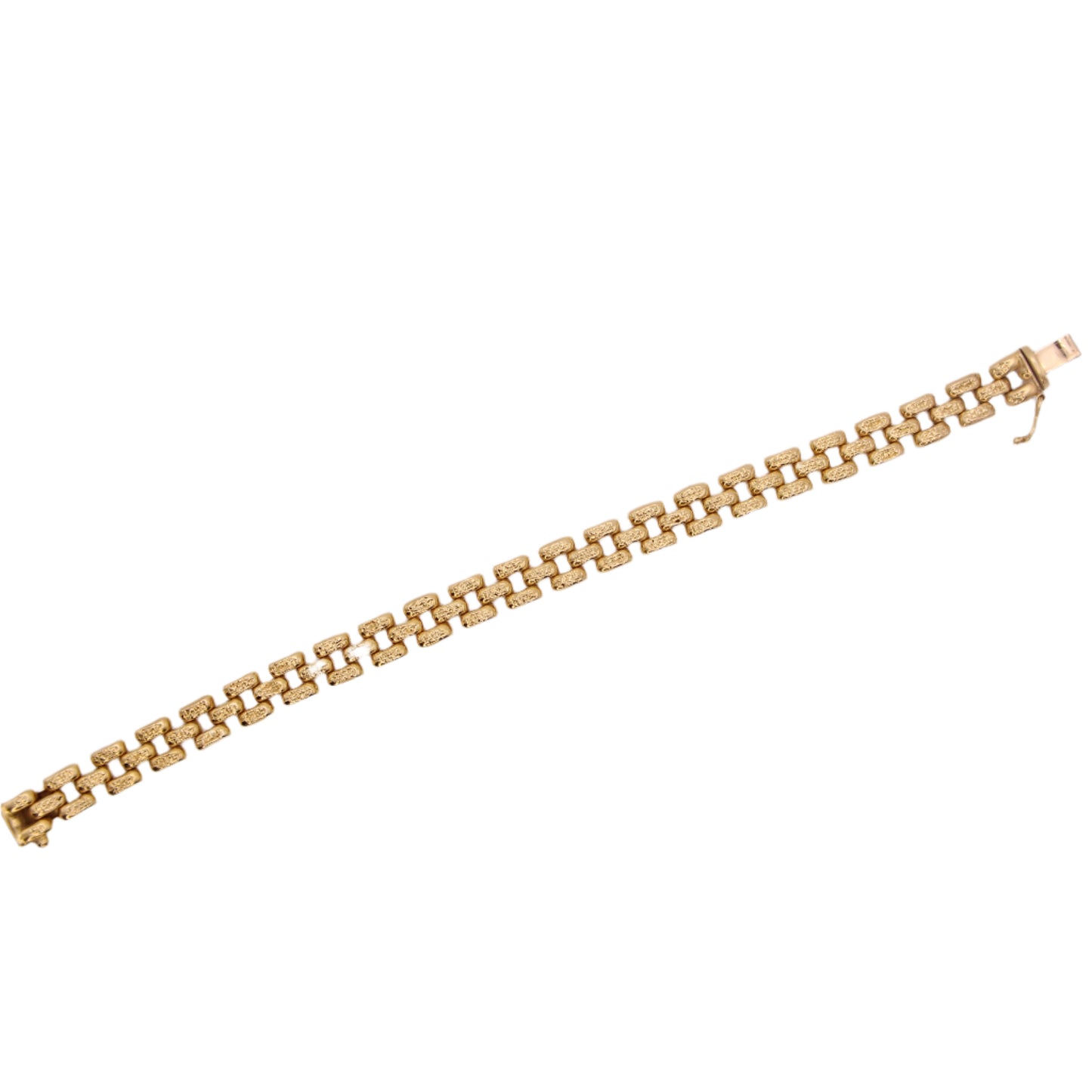 *SOLD* Bailey Banks & Biddle 14kt Yellow Gold Diamond Cut Texture Panther Link Bracelet 7.25"