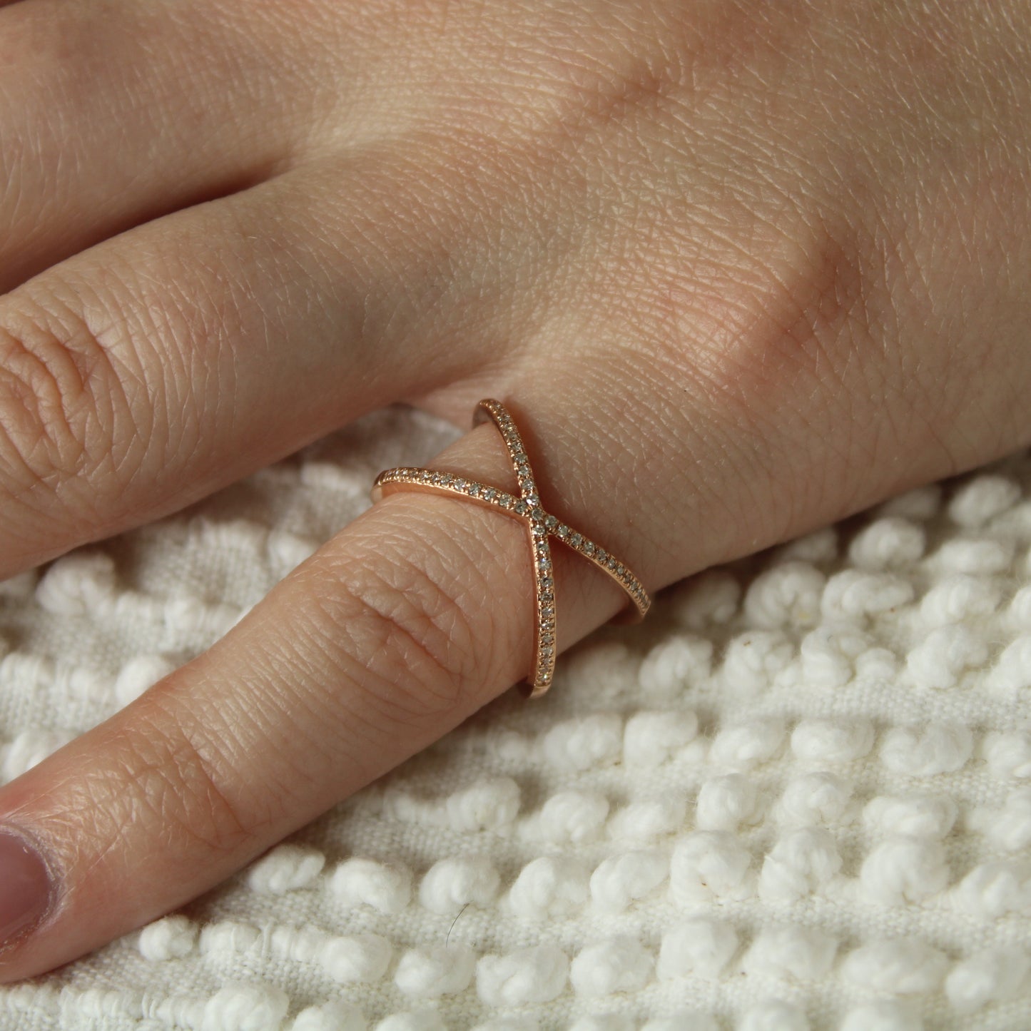 14kt Rose Gold Diamond 0.12 CT Crossover X Open Cuff Ring