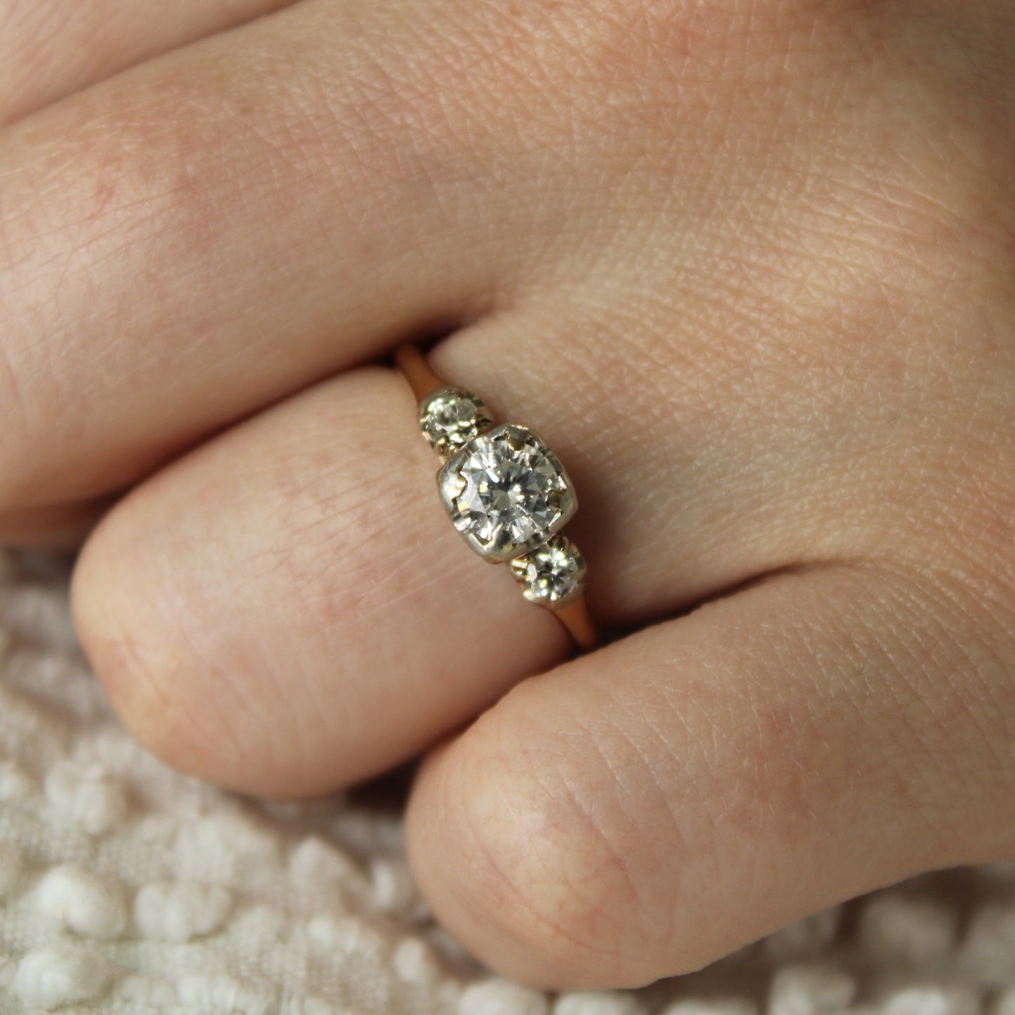 Antique 14kt Yellow White Two Tone Gold Diamond Engagement Wedding Ring