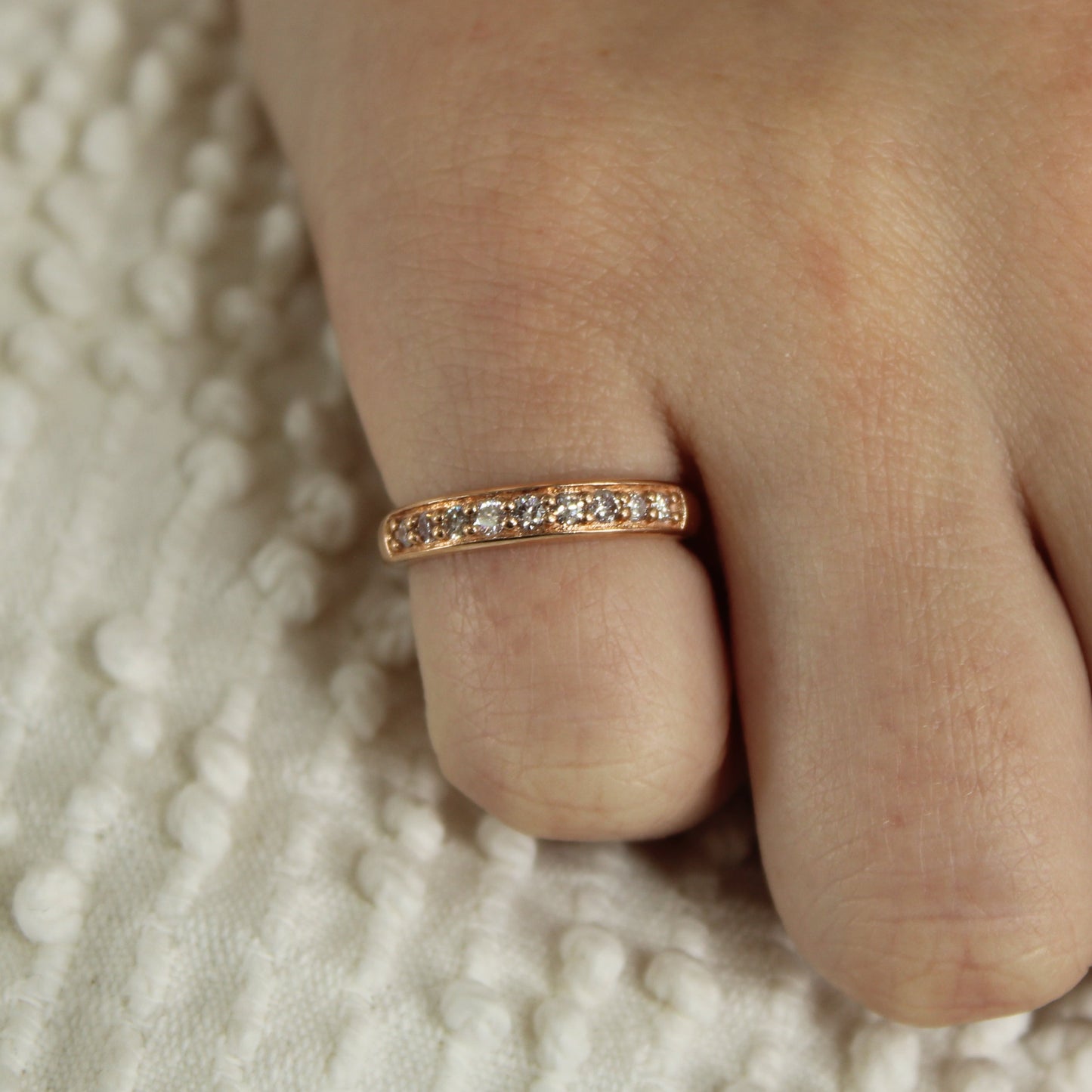 10kt Rose Gold Pink Diamond Half Eternity Stacker Band Pinky Ring