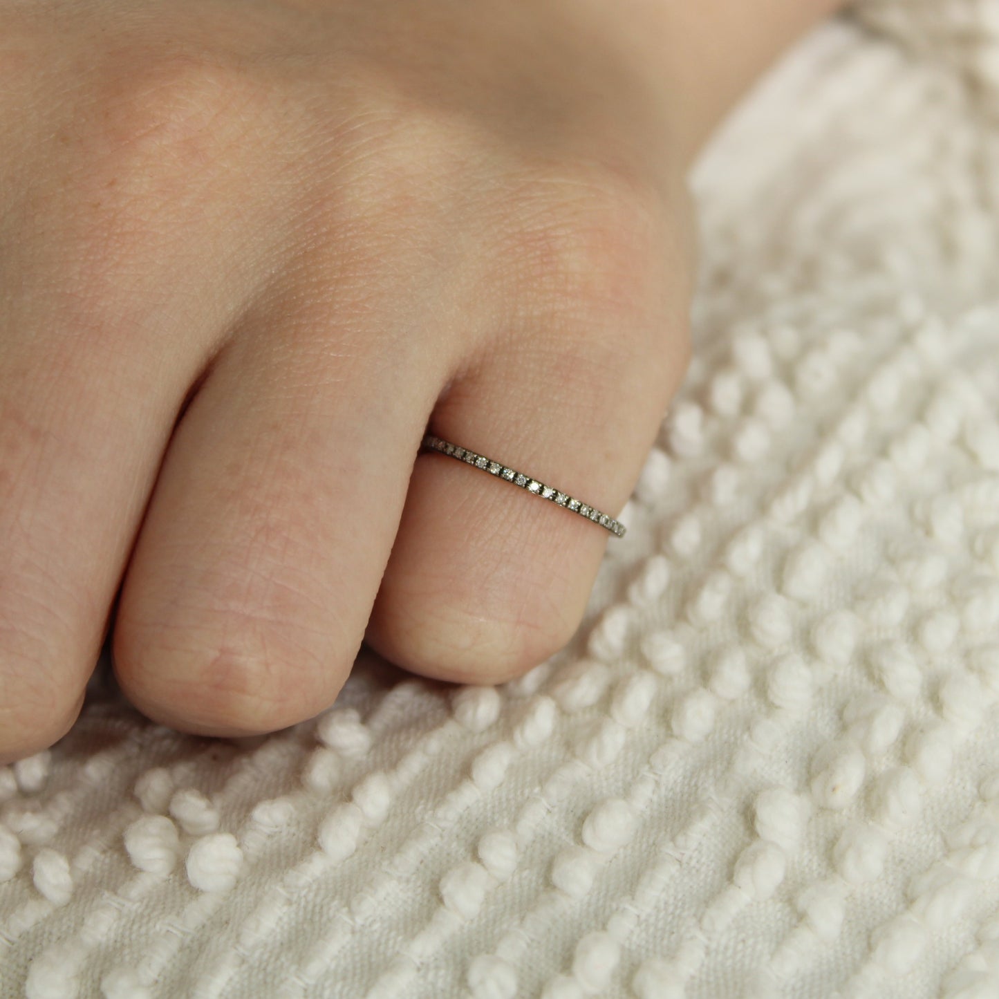 *SOLD* 14kt White Gold Pave Diamond Eternity Dainty Mini Band Stacker Ring