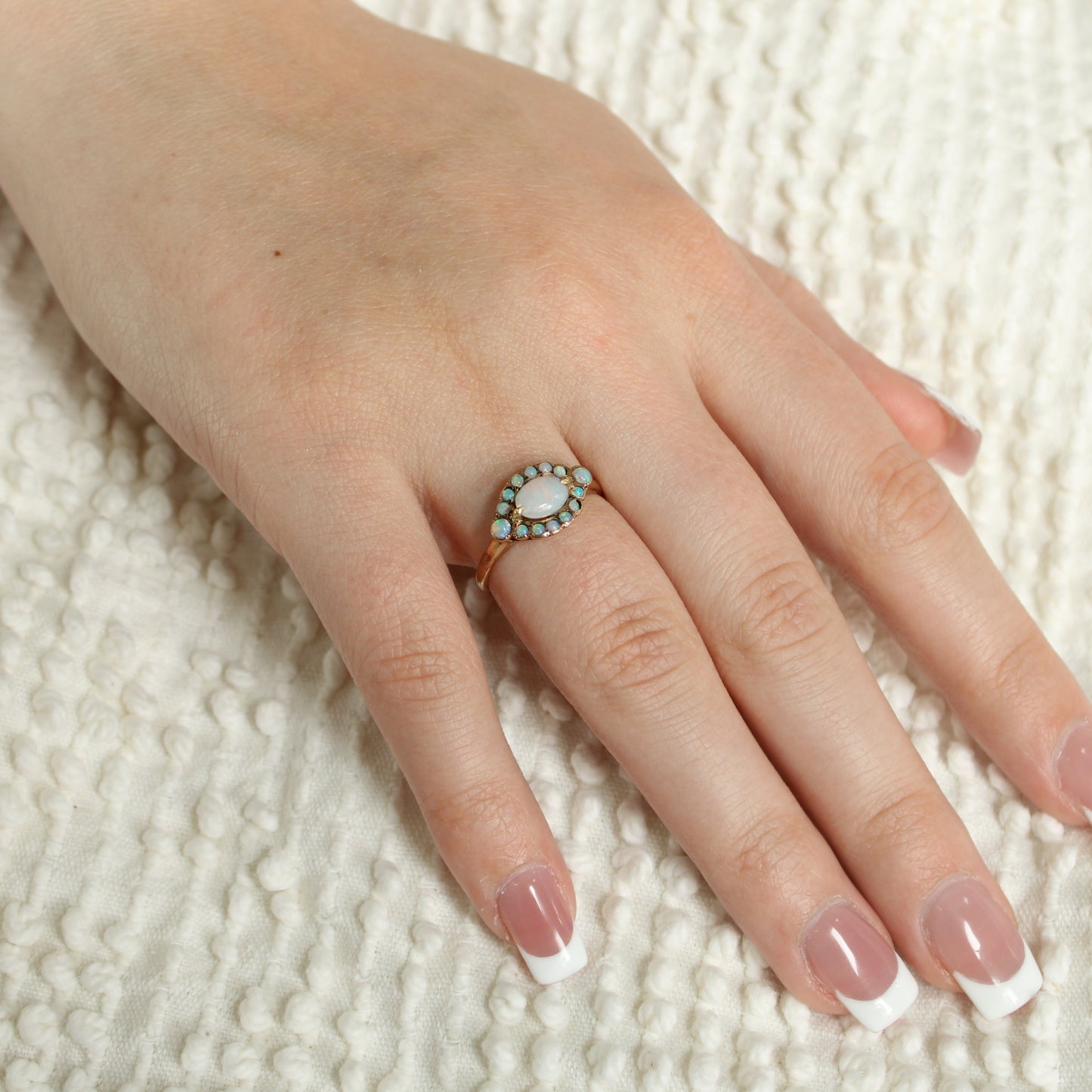 *SOLD* Antique 14kt Yellow Gold Victorian Opal Halo Cluster Ring