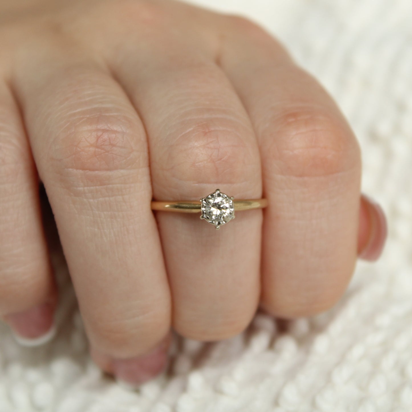 Antique 14kt Two Tone Gold Diamond 0.20 CT Solitaire High Setting Engagement Ring