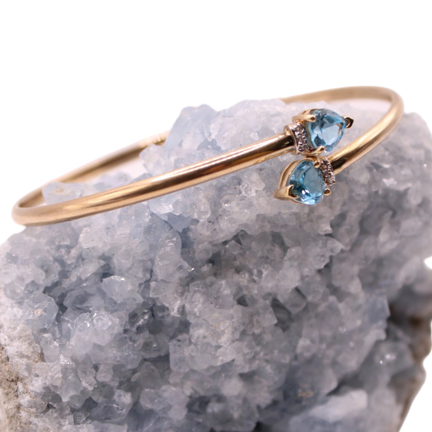 10kt Yellow Gold Blue Topaz Heart Cut Diamond Accent Bypass Bracelet