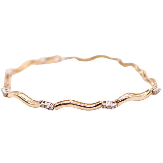 10kt Yellow Gold Diamond 0.35CT Wavy Curve Chain Link Bracelet 6.5"