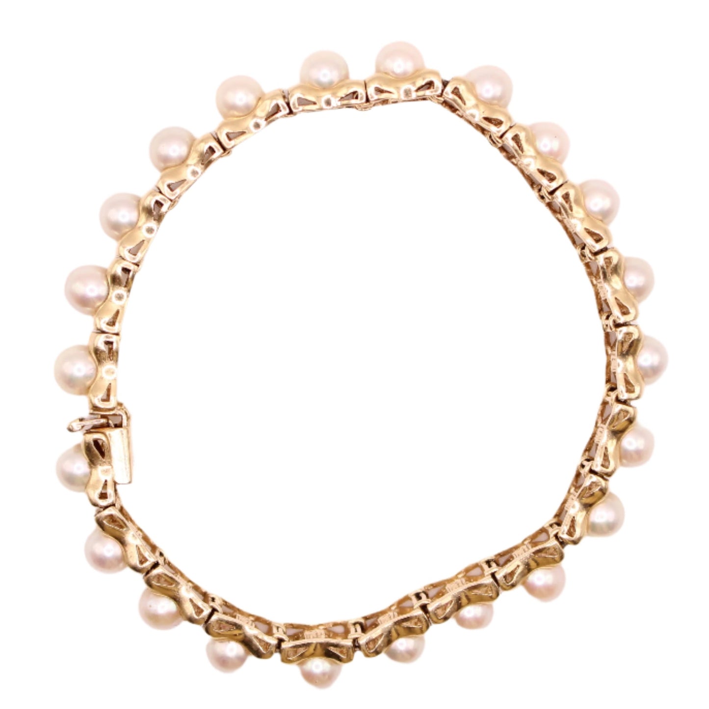 Vintage 14kt Yellow Gold White Akoya Pearl Eternity Link Bracelet 6.25"