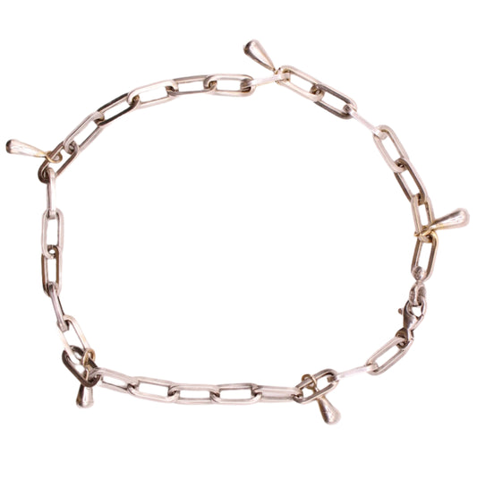 14kt White Gold Paperclip Chain Link Drop Charm Anklet 9.25"