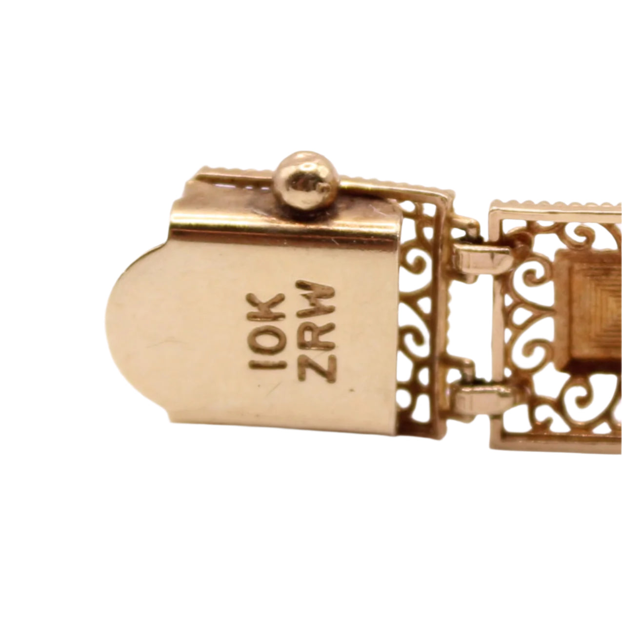 10kt Yellow Gold Square Open Filigree Scroll Link Bracelet 7"