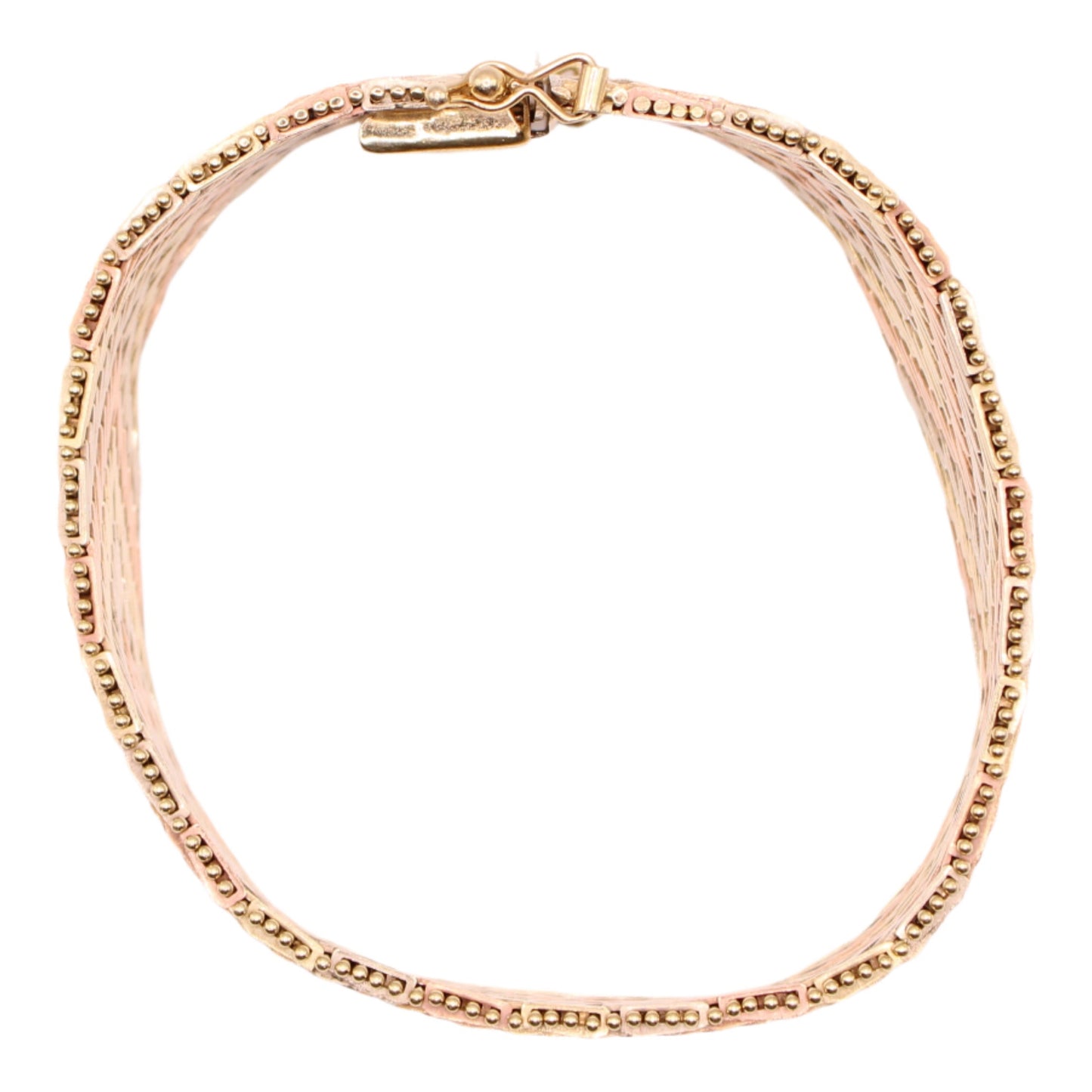 14kt Italy TriColor Yellow White Rose Gold Wide Woven Chevron Bracelet 7"