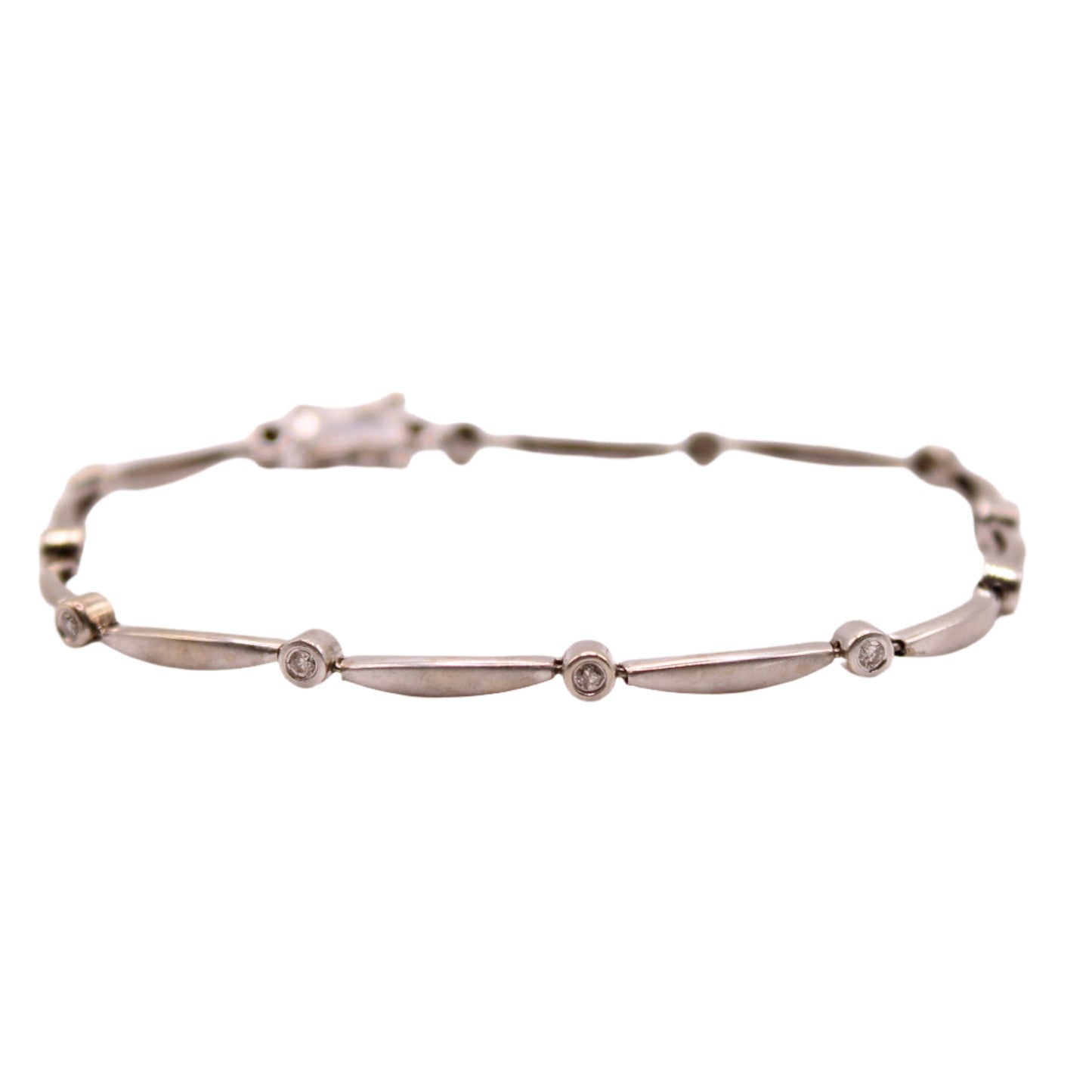 *SOLD* 10kt White Gold Diamond Bezel Station Matte Finish FD Signed Link Bracelet