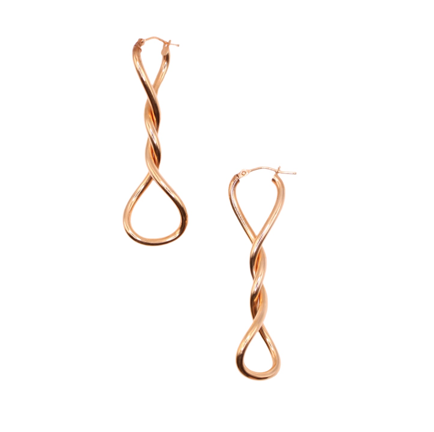 14kt Rose Gold 2" Twisted DNA Helix Hoop Earrings