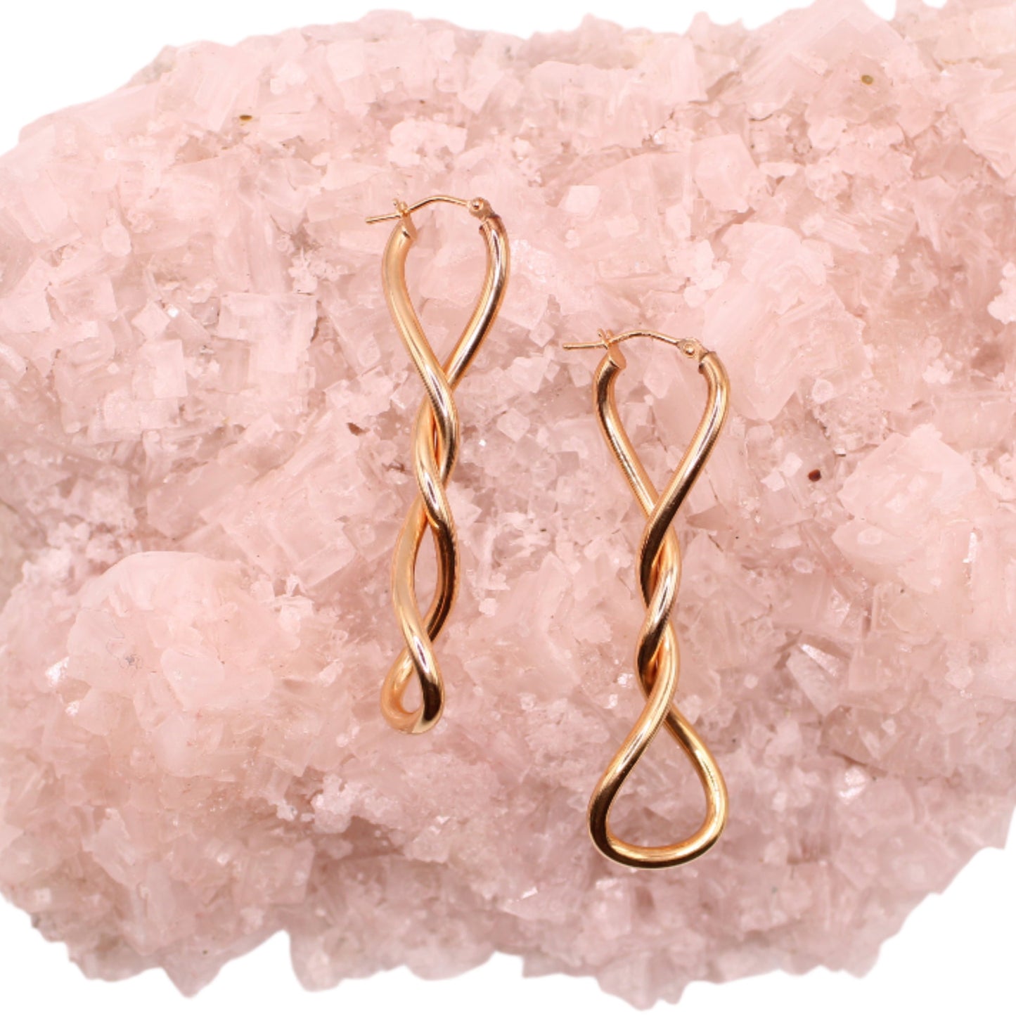 14kt Rose Gold 2" Twisted DNA Helix Hoop Earrings