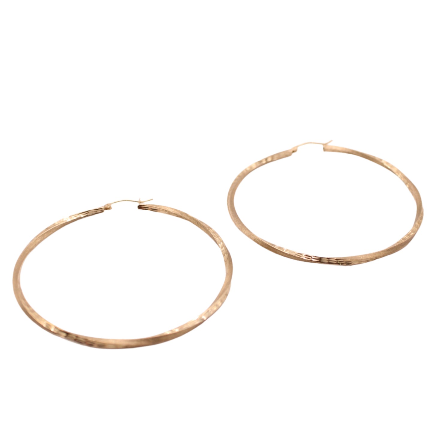 10kt Yellow Gold Textured Large 2.3" Twist Tube Hoop Earrings