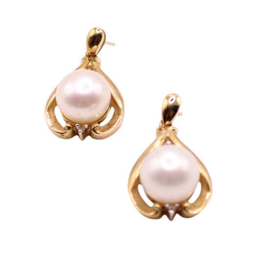 Alwand Vahan 10kt Yellow Gold Pearl Diamond Accent Drop Dangle Post Earrings