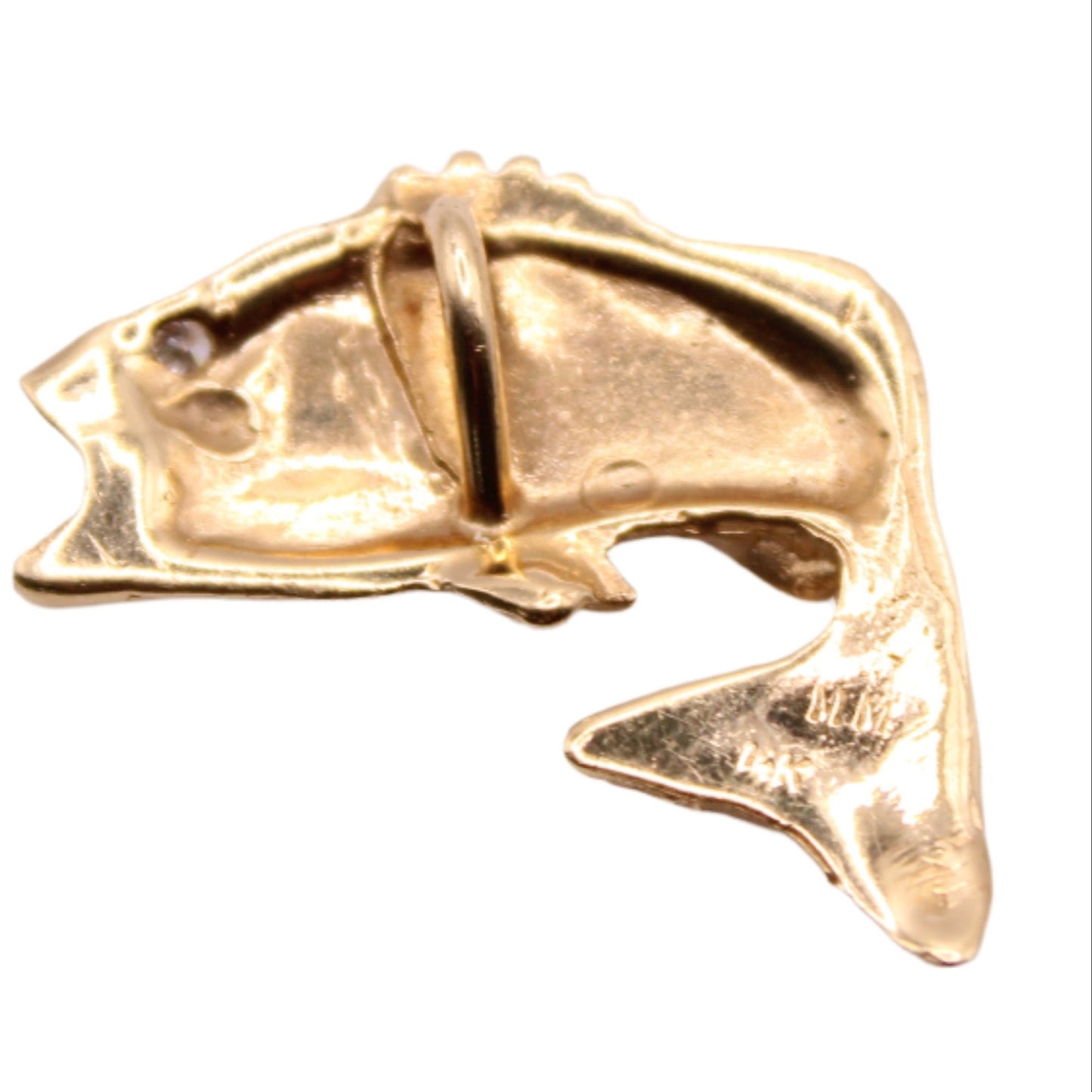 *SOLD* Vintage 14kt Yellow Gold Diamond Open Mouth Bass Fishing MM Signed Pendant