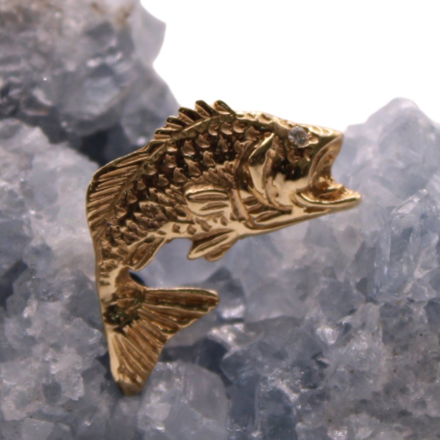 *SOLD* Vintage 14kt Yellow Gold Diamond Open Mouth Bass Fishing MM Signed Pendant