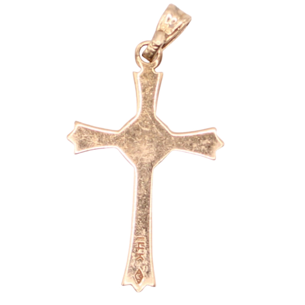 Vintage 14kt Yellow Gold Diamond Elegant Religious Cross Pendant