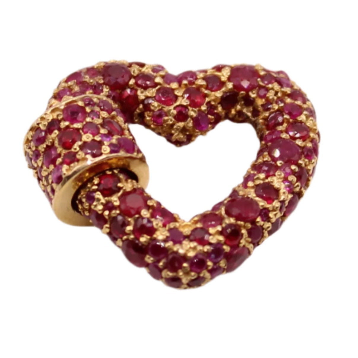 *SOLD* 9kt Yellow Gold Ruby Encrusted Heart Caribiner Enhancer Pendant