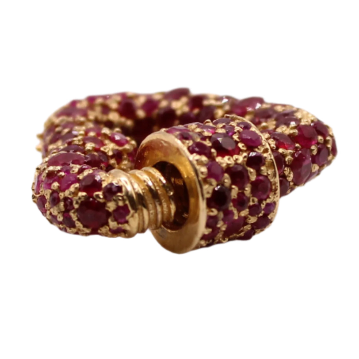 *SOLD* 9kt Yellow Gold Ruby Encrusted Heart Caribiner Enhancer Pendant