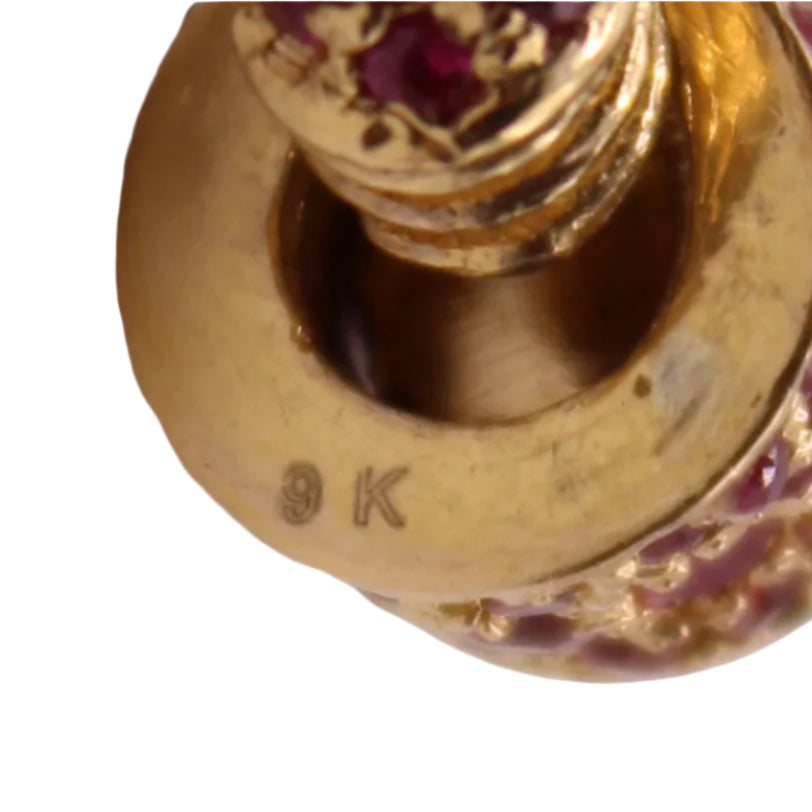 *SOLD* 9kt Yellow Gold Ruby Encrusted Heart Caribiner Enhancer Pendant