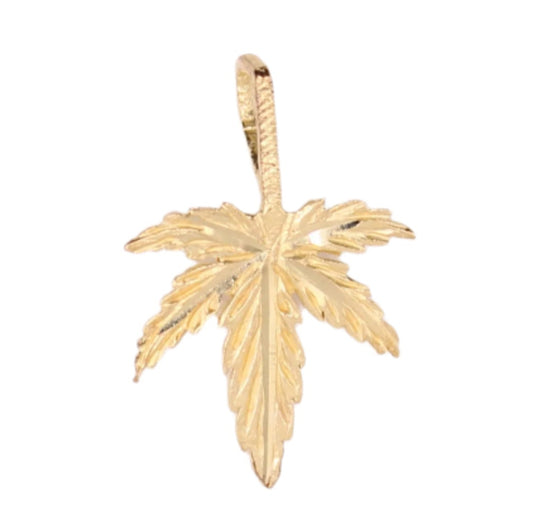 14kt Yellow Gold Cannabis Marijuana Weed Pot Sweet Leaf Charm Pendant