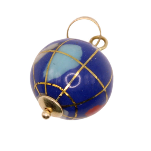 H.W. Burdick Co Vintage 14kt Yellow Gold Inlaid Gems Lapis Earth Globe Charm