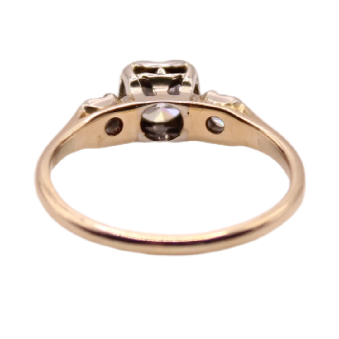 Antique 14kt Yellow White Two Tone Gold Diamond Engagement Wedding Ring