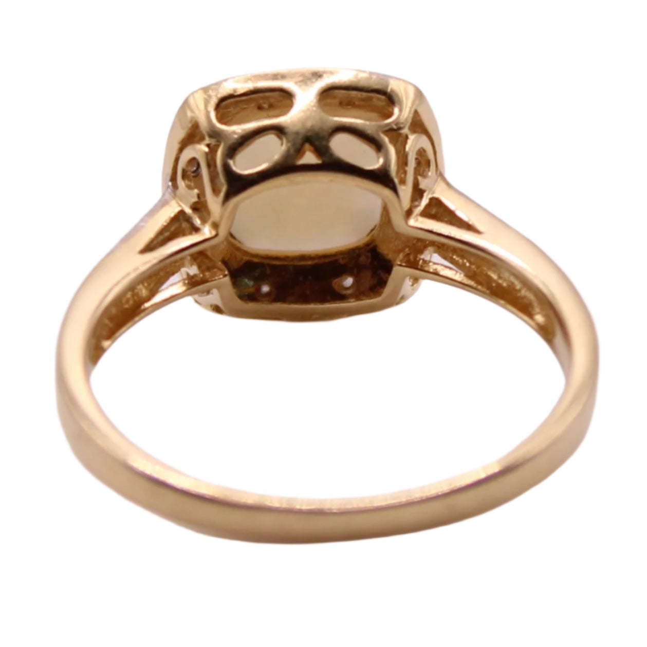 14kt Two Tone Yellow White Gold Diamond Cushion Cut Cabochon Opal Halo Ring