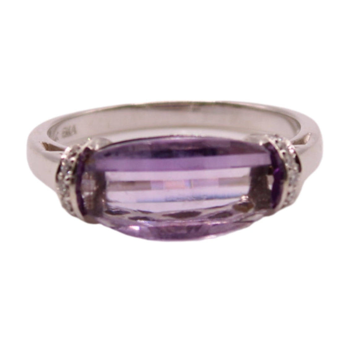 Vintage 14kt White Gold Diamond Floating Amethyst Birthstone Anniversary Ring