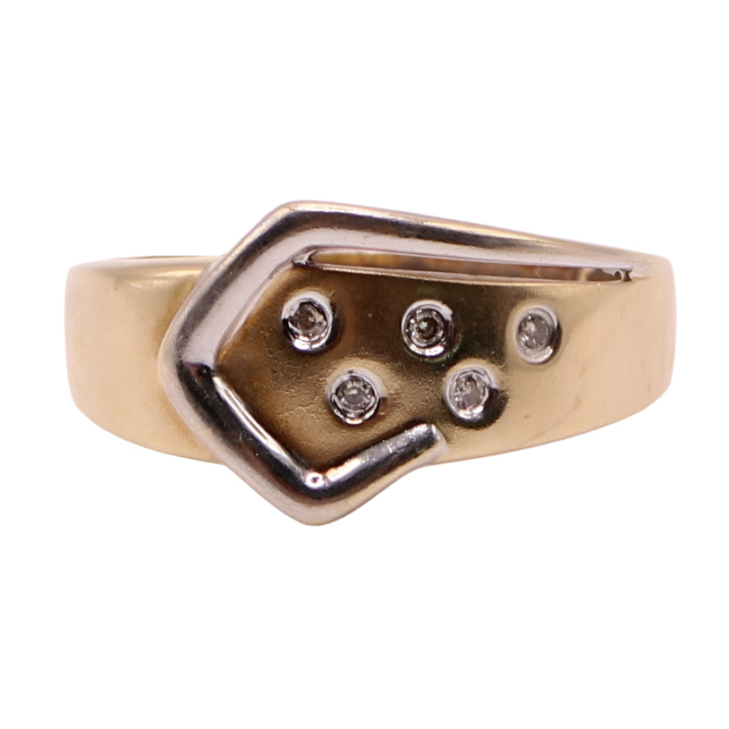14kt Two Tone Yellow White Gold Diamond Flush Gypsy Set Belt Buckle Ring