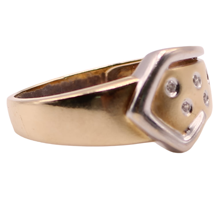 14kt Two Tone Yellow White Gold Diamond Flush Gypsy Set Belt Buckle Ring