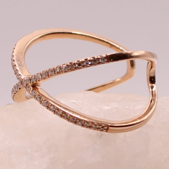 14kt Rose Gold Diamond 0.12 CT Crossover X Open Cuff Ring