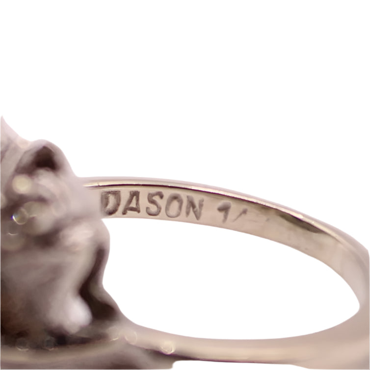 Antique Dason 14kt White Gold Diamond Pearl Flower Cocktail Ring