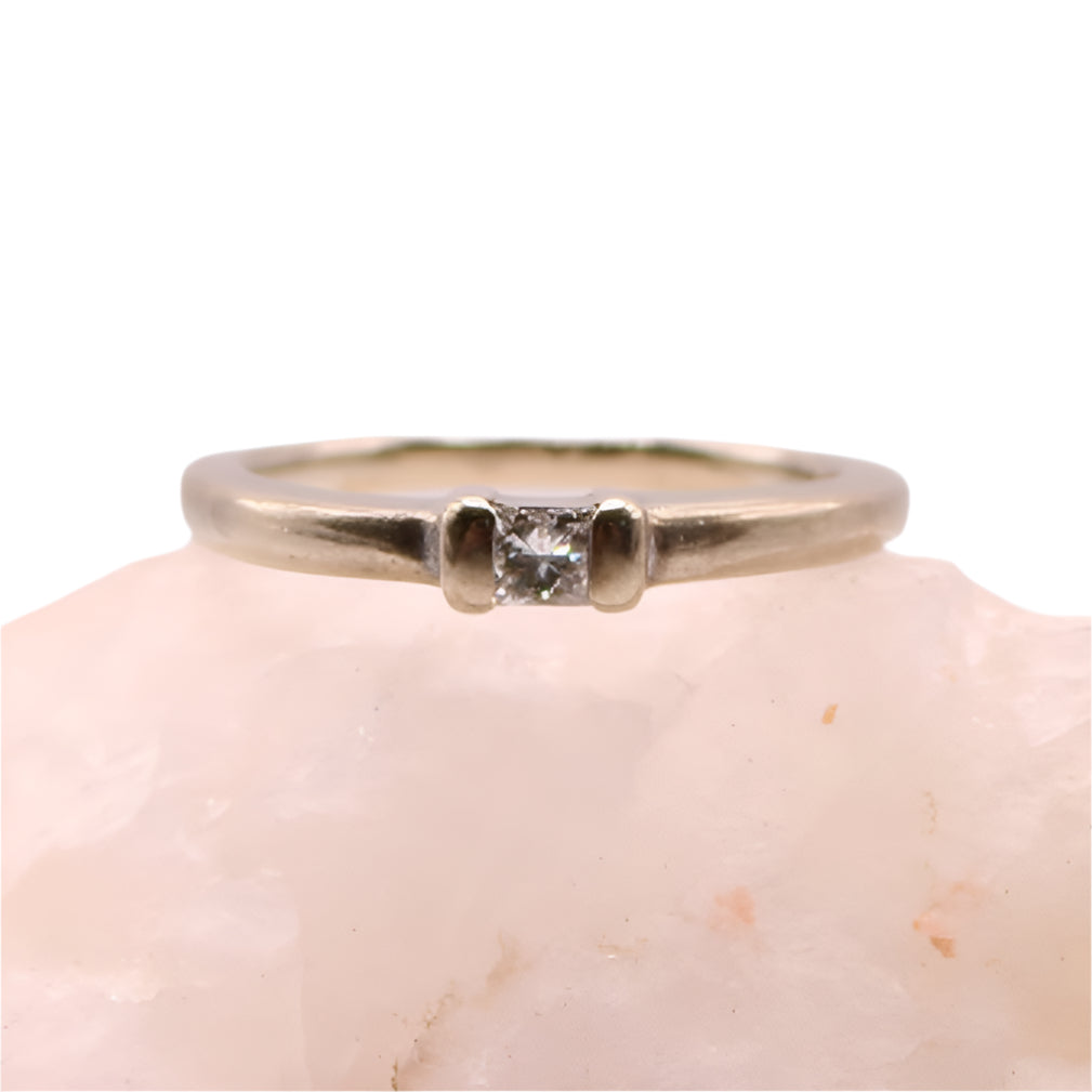 14kt White Gold Diamond Princess Square Pressure Set Stacker Band Ring