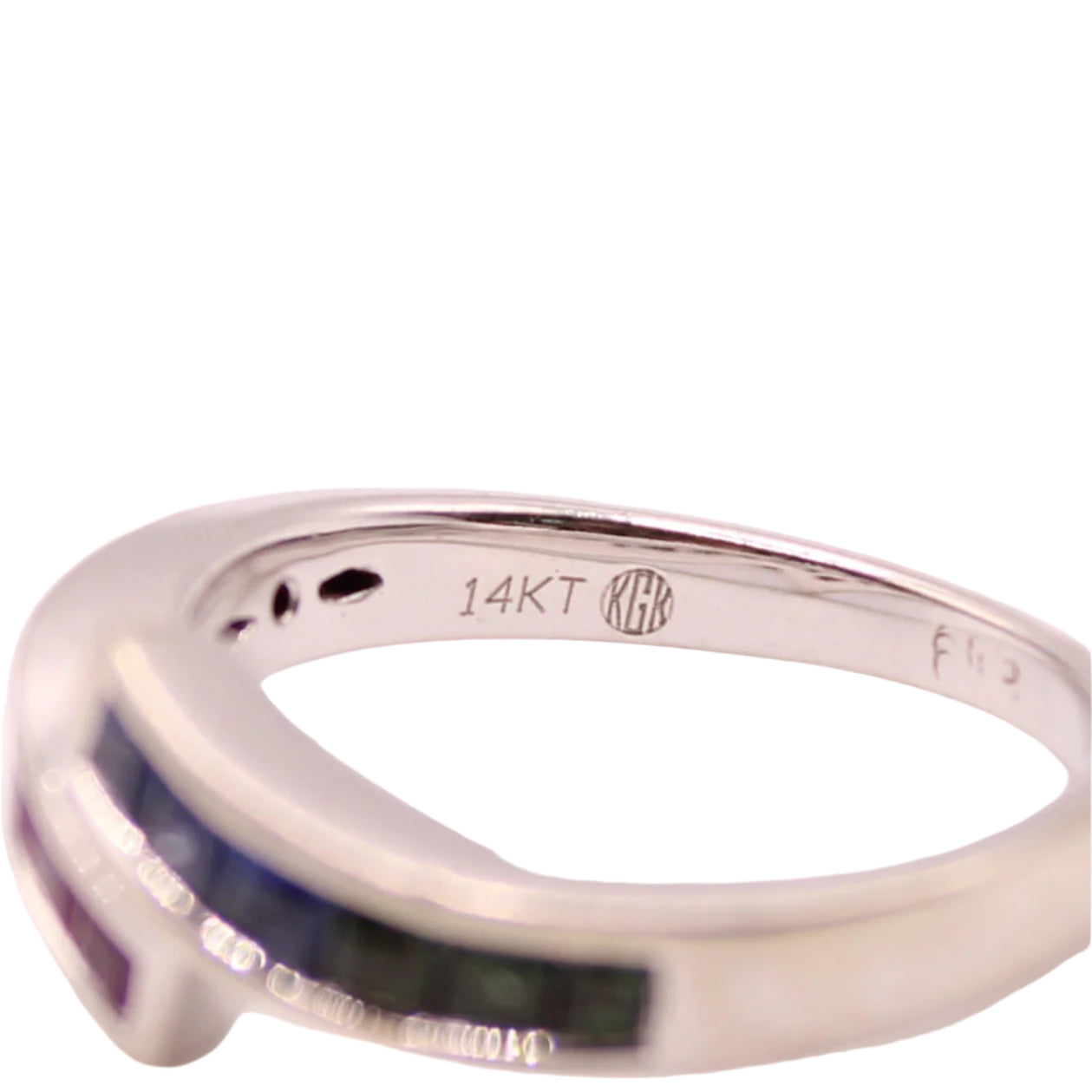 14kt White Gold Princess Cut Rainbow Sapphire Channel Set Bypass Ring