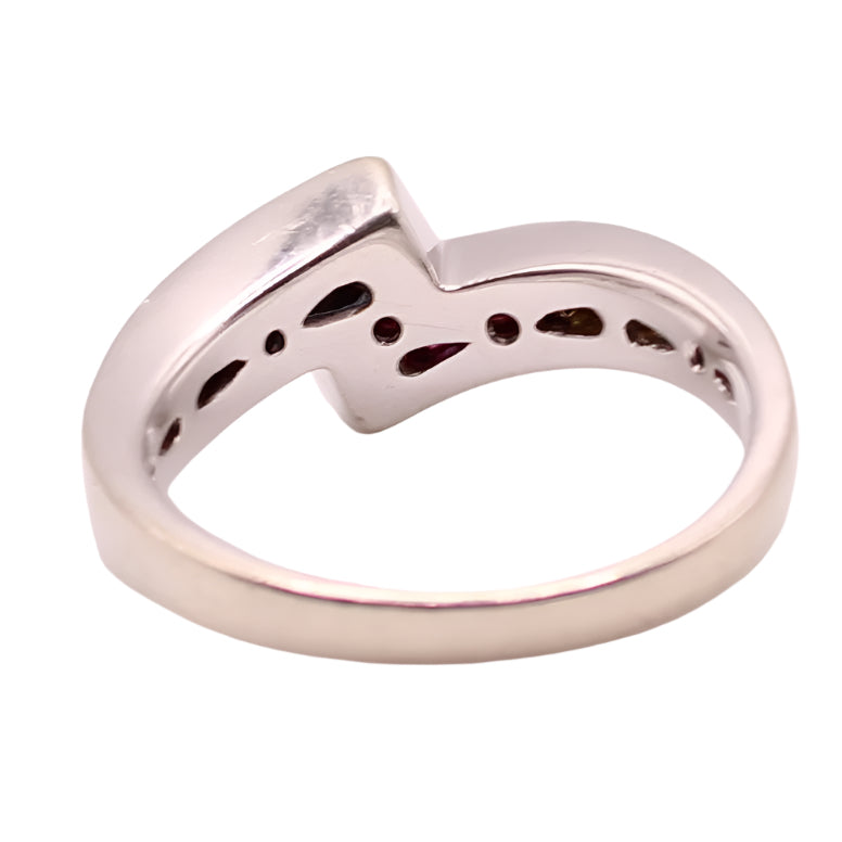 14kt White Gold Princess Cut Rainbow Sapphire Channel Set Bypass Ring