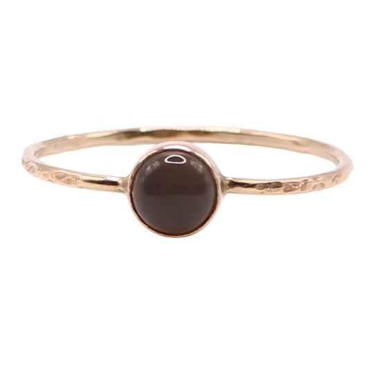 14kt Yellow Gold Gray Moonstone Bezel Set Dainty Stacker Ring