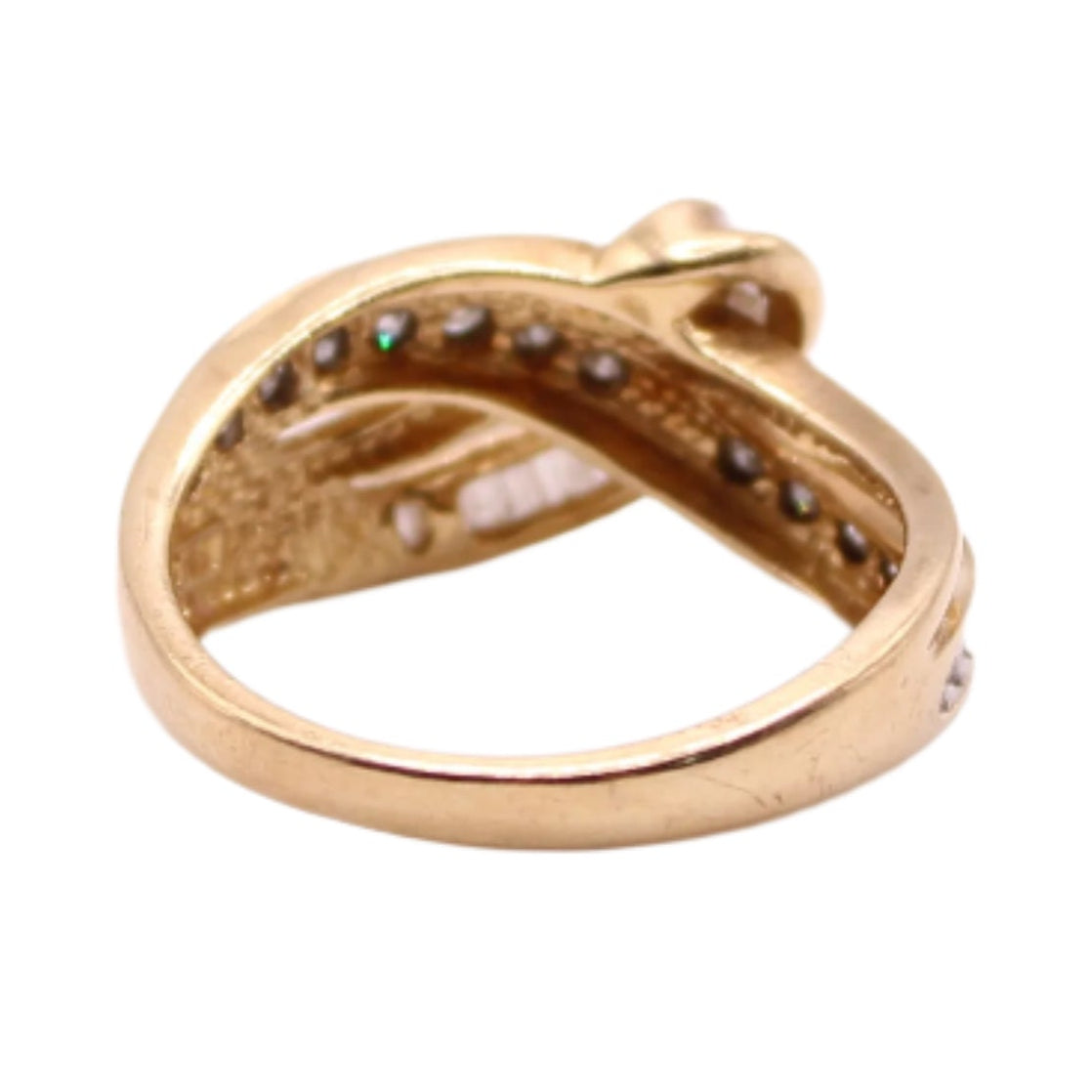 *SOLD* 10kt Yellow Gold Natural Diamond Round & Baguette Swirl Ribbon Ring