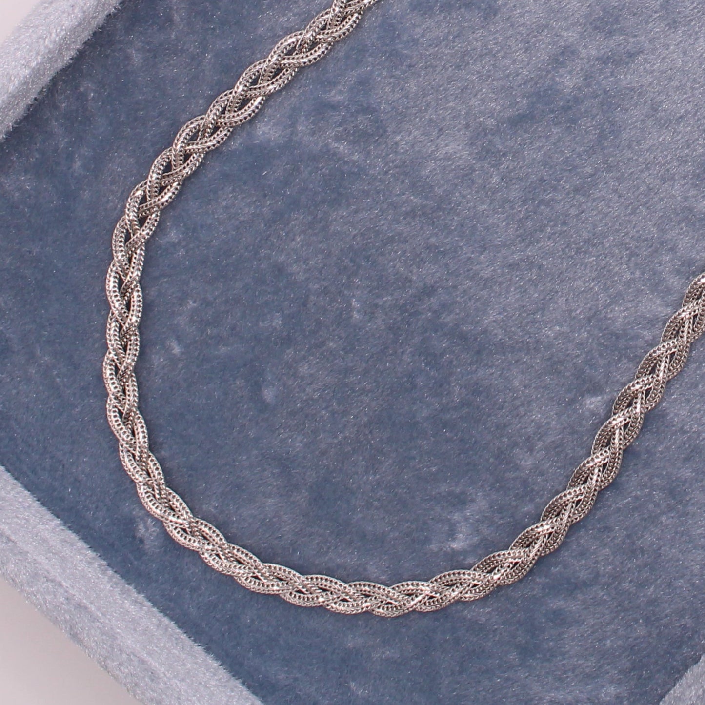 Tecnigold 14kt White Gold Braided Wheat Foxtail Chain Necklace 17"