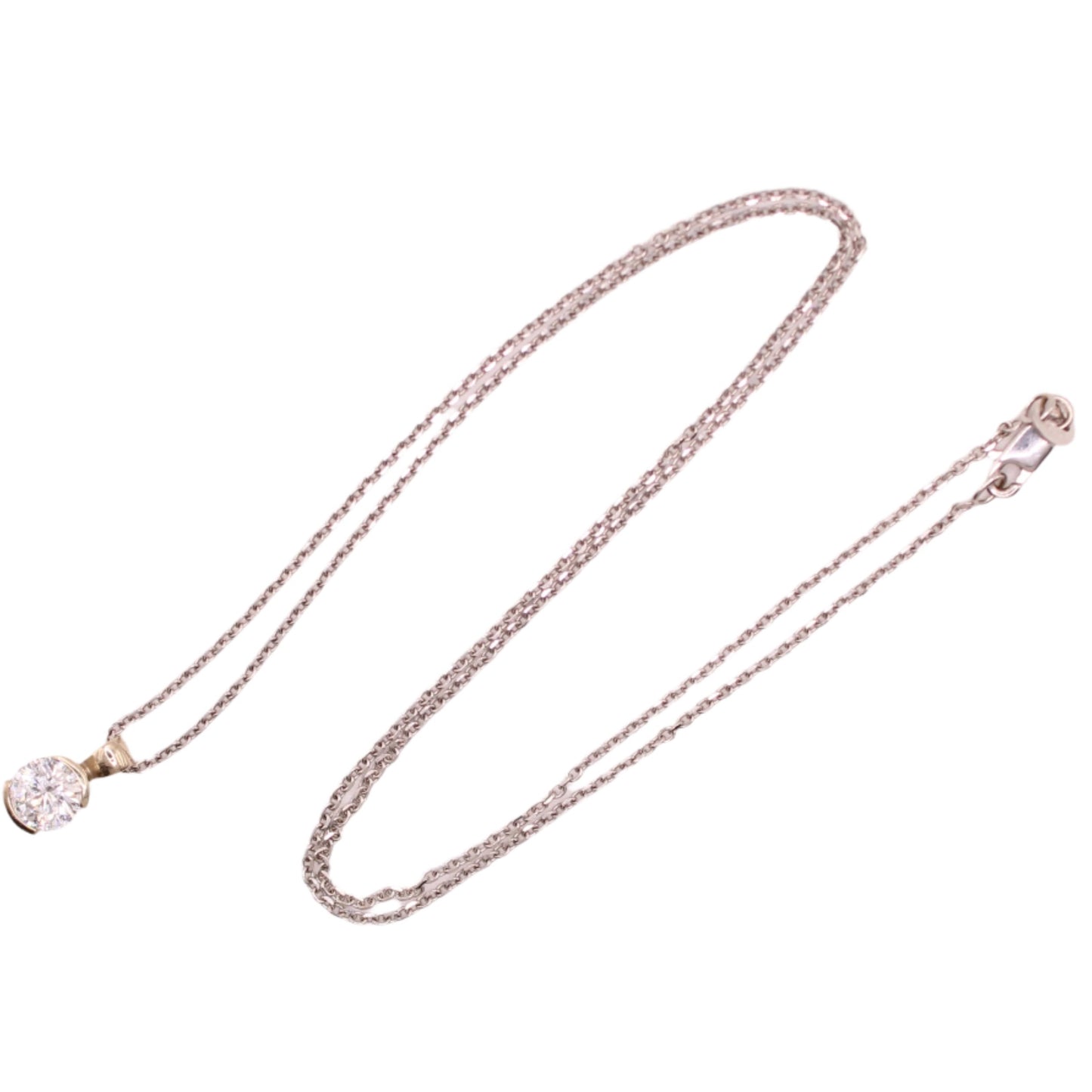 14kt White Gold Diamond Pressure Set 0.58ct Solitaire Chain Link Necklace 16"