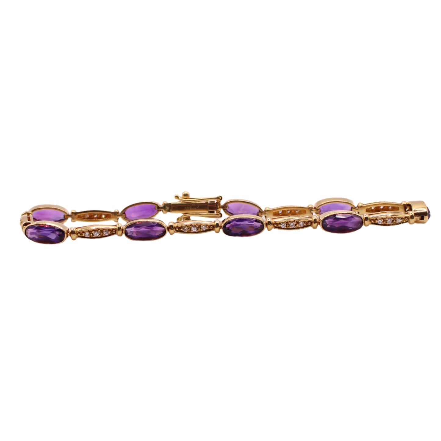18kt Yellow Gold Diamond Oval Amethyst Tennis Chain Link Bracelet 7.25"
