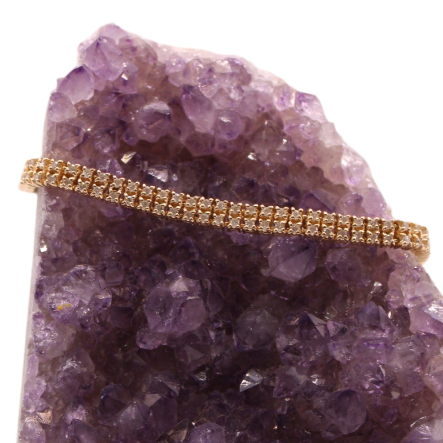 14kt Yellow Gold Diamond 2.5 CT Double Row Tennis Chain Link Bracelet